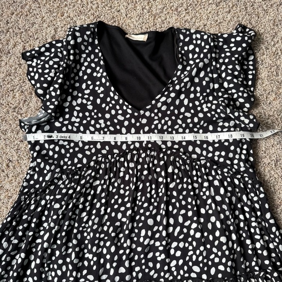 Altar'd State Black & White Rayon Spotted Tier Babydoll Mini Dress Women's Large - Picture 8 of 10